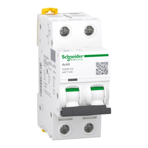 مدار شکن مینیاتوری Schneider A9F77206، Acti9 iC60N، 2P، 6 A، منحنی C، 6000 A (IEC 60898-1)، 10 kA (IEC 60947-2)