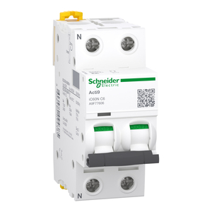 Schneider A9F77606 Miniature circuit breaker (MCB), Acti9 iC60N, 1P+N, 6A, C curve, 6000A (IEC/EN 60898-1), 10kA (IEC/EN 60947-2)