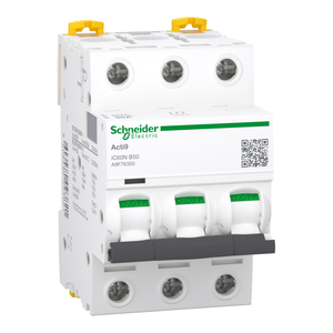 Schneider A9F76350 Miniature circuit breaker (MCB), Acti9 iC60N, 3P, 50A, B curve, 6000A (IEC/EN 60898-1), 10kA (IEC/EN 60947-2)