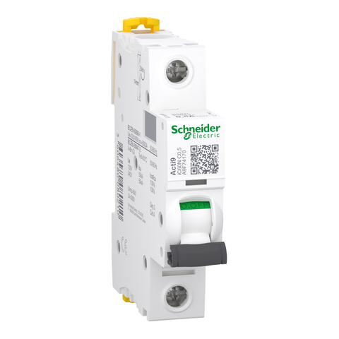 Disjuntor miniatura Schneider A9F74170 (MCB), Acti9 iC60N, 1P, 0,5A, curva C, 6000A (IEC/EN 60898-1), 50kA (IEC/EN 60947-2)