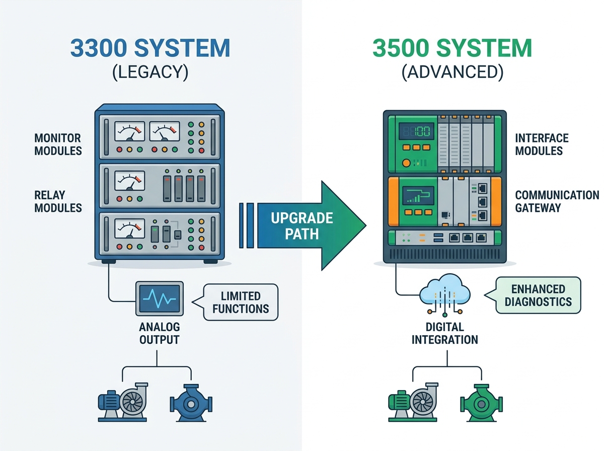 Bently Nevada 3300 vs 3500 machinery protection system comparison